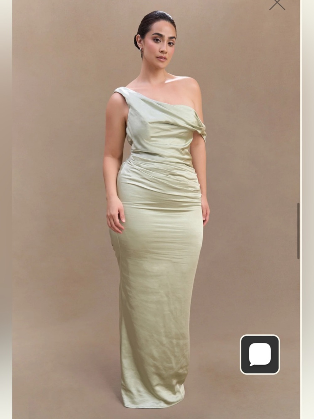 Meshki - Dalia Off Shoulder Satin Maxi
Dress - Sage - Picture 6 of 11